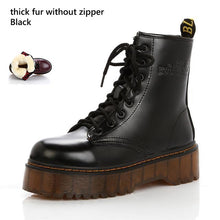 Load image into Gallery viewer, Lucyever Womens Autumn Winter Ankle Boots Lace Up Flat Heels Fur Cotton Padded Platform Shoes Woman Leather Military Botas Mujer