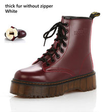 Load image into Gallery viewer, Lucyever Womens Autumn Winter Ankle Boots Lace Up Flat Heels Fur Cotton Padded Platform Shoes Woman Leather Military Botas Mujer