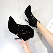 Load image into Gallery viewer, Winter Boots Ankle Boots Women Shoes Woman Boots Fashion High-heeled Pointed Rivet Boots 2019 Winter Short Fur Warm Boots X495