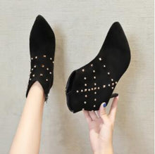 Load image into Gallery viewer, Winter Boots Ankle Boots Women Shoes Woman Boots Fashion High-heeled Pointed Rivet Boots 2019 Winter Short Fur Warm Boots X495