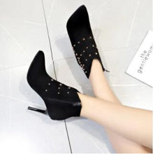 Load image into Gallery viewer, Winter Boots Ankle Boots Women Shoes Woman Boots Fashion High-heeled Pointed Rivet Boots 2019 Winter Short Fur Warm Boots X495