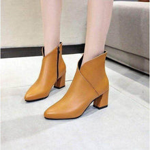Load image into Gallery viewer, Winter Boots Ankle Boots Women Shoes Woman Boots Fashion High-heeled Pointed PU Ankle Boots 2019 Winter Short Fur Warm Boots