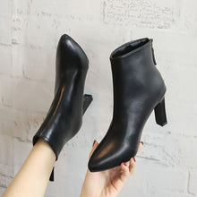 Load image into Gallery viewer, Winter Boots Ankle Boots Women Shoes Woman Boots Fashion High-heeled Pointed PU Boots 2019 Winter New Short Fur Boots X466