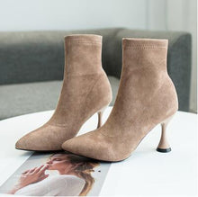 Load image into Gallery viewer, Winter Boots Ankle Boots Women Shoes Woman Boots Fashion High-heeled Pointed Boots Booties 2019 Winter New Short Fur Warm Boots