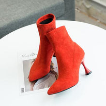 Load image into Gallery viewer, Winter Boots Ankle Boots Women Shoes Woman Boots Fashion High-heeled Pointed Boots Booties 2019 Winter New Short Fur Warm Boots