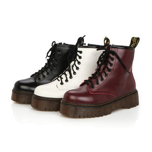 Lucyever Womens Autumn Winter Ankle Boots Lace Up Flat Heels Fur Cotton Padded Platform Shoes Woman Leather Military Botas Mujer