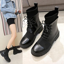 Load image into Gallery viewer, Spring Boots Women Shoes Woman Boots Fashion Flat Round PU Ankle Boots 2019 Spring Elastic Lace Black Boots Comfortable Boots
