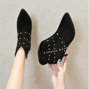 Winter Boots Ankle Boots Women Shoes Woman Boots Fashion High-heeled Pointed Rivet Boots 2019 Winter Short Fur Warm Boots X495
