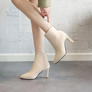 Winter Boots Ankle Boots Women Shoes Woman Boots Fashion High-heeled Pointed PU Boots 2019 Winter New Short Fur Boots X466