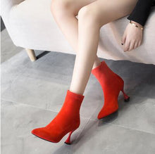 Load image into Gallery viewer, Winter Boots Ankle Boots Women Shoes Woman Boots Fashion High-heeled Pointed Boots Booties 2019 Winter New Short Fur Warm Boots
